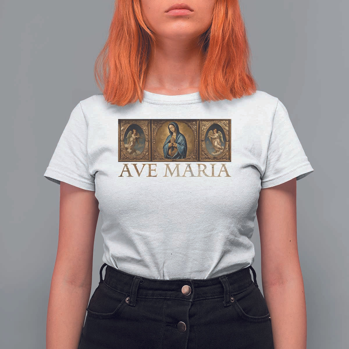 Marian Catholic Ave Maria T Shirt For Women Vintage Aesthetic Blessed Mother Mary Hail - Wonder Print Shop