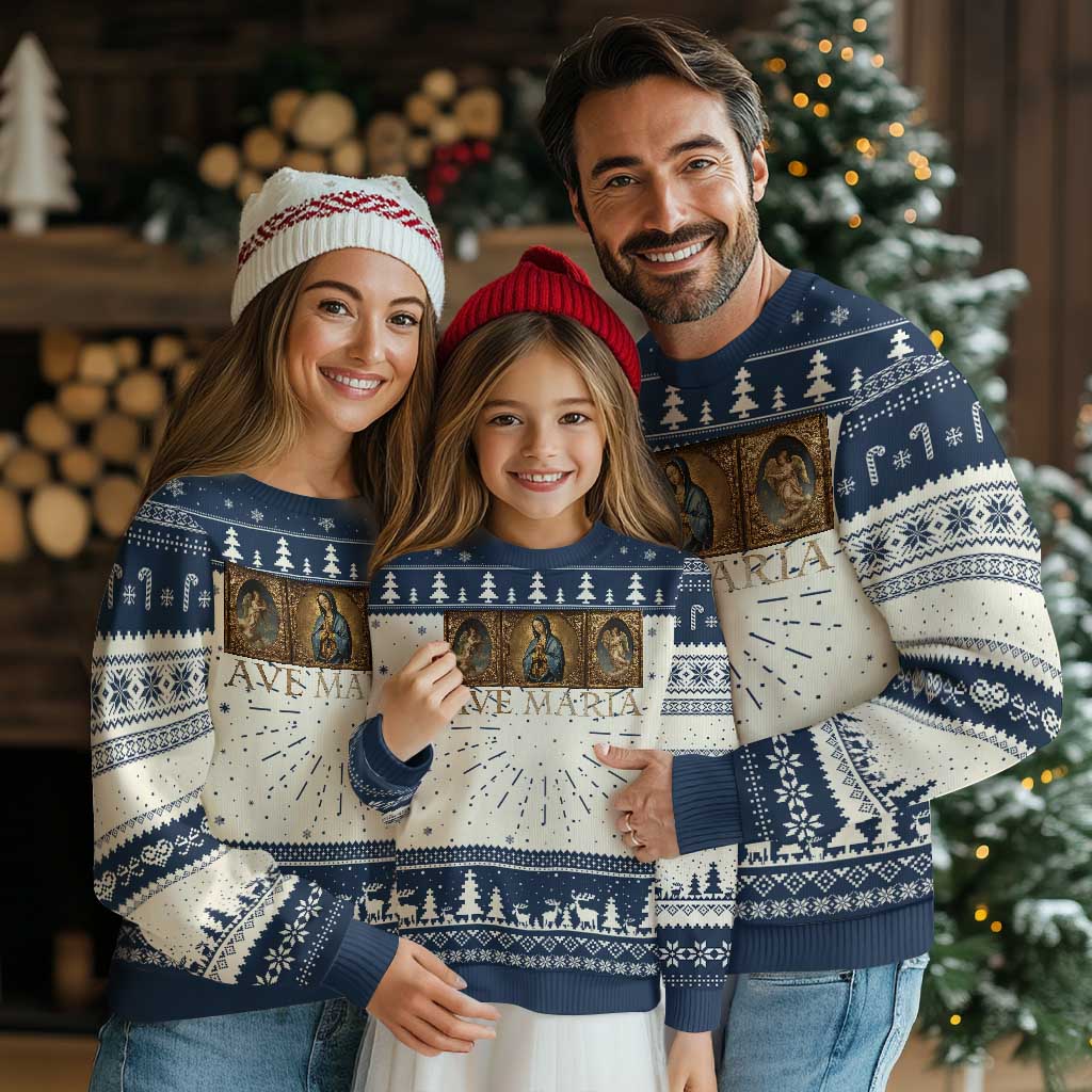 Marian Catholic Ave Maria Ugly Christmas Sweater Vintage Aesthetic Blessed Mother Mary Hail - Wonder Print Shop