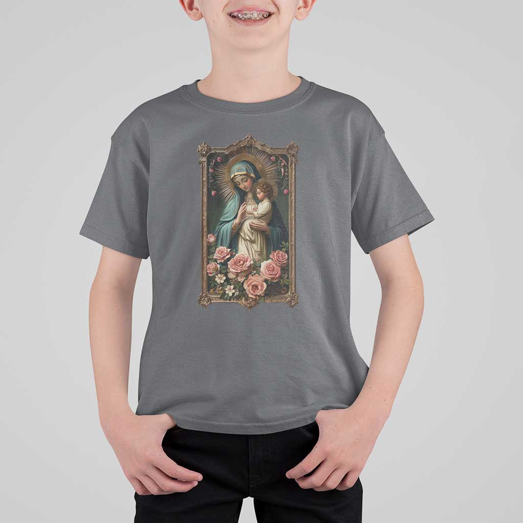 Marian Catholic Ave Maria T Shirt For Kid Blessed Mother Mary Hail Vintage Aesthetic - Wonder Print Shop
