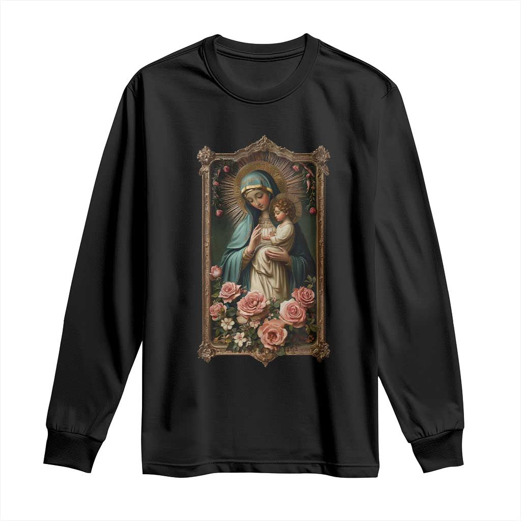 Marian Catholic Ave Maria Long Sleeve Shirt Blessed Mother Mary Hail Vintage Aesthetic