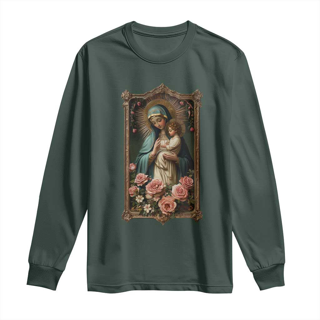 Marian Catholic Ave Maria Long Sleeve Shirt Blessed Mother Mary Hail Vintage Aesthetic