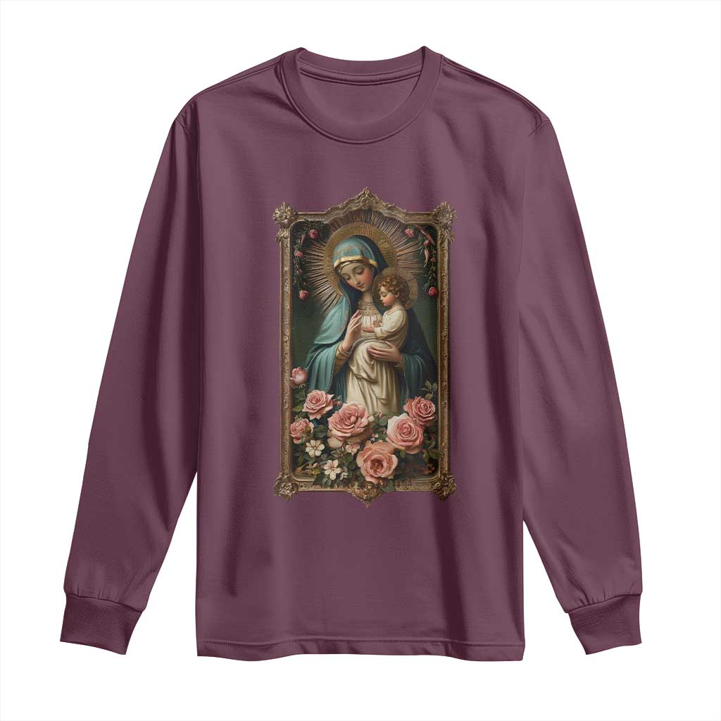 Marian Catholic Ave Maria Long Sleeve Shirt Blessed Mother Mary Hail Vintage Aesthetic
