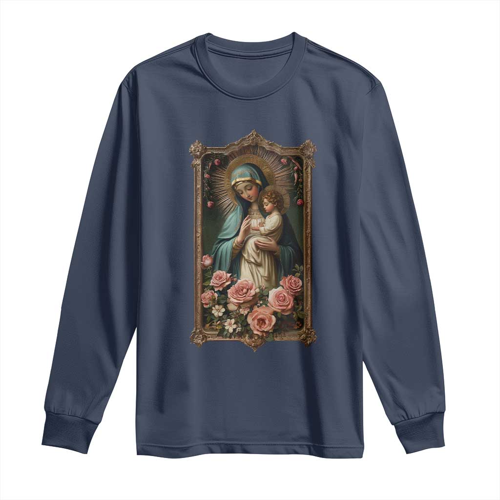 Marian Catholic Ave Maria Long Sleeve Shirt Blessed Mother Mary Hail Vintage Aesthetic