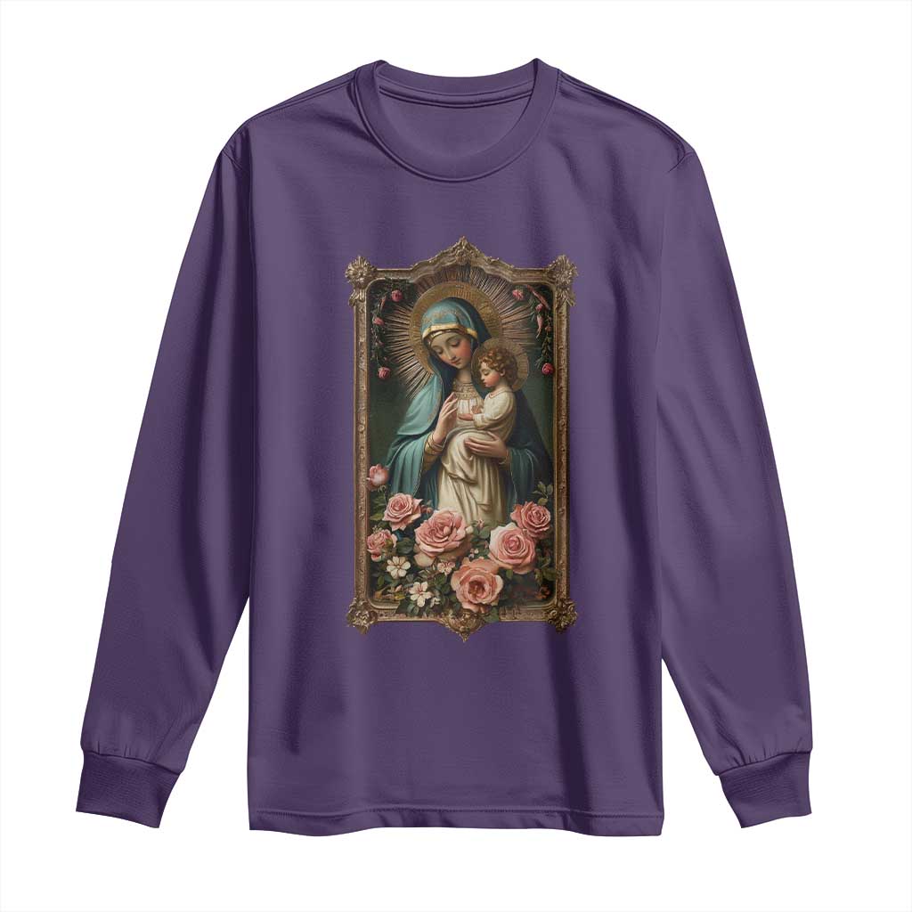Marian Catholic Ave Maria Long Sleeve Shirt Blessed Mother Mary Hail Vintage Aesthetic