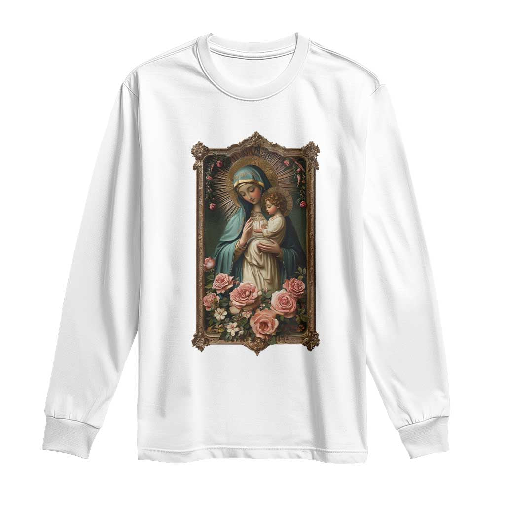Marian Catholic Ave Maria Long Sleeve Shirt Blessed Mother Mary Hail Vintage Aesthetic