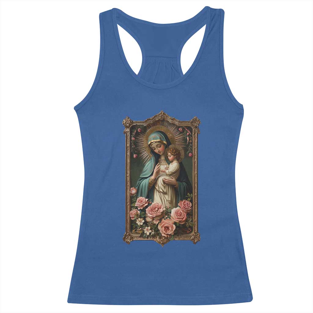 Marian Catholic Ave Maria Racerback Tank Top Blessed Mother Mary Hail Vintage Aesthetic