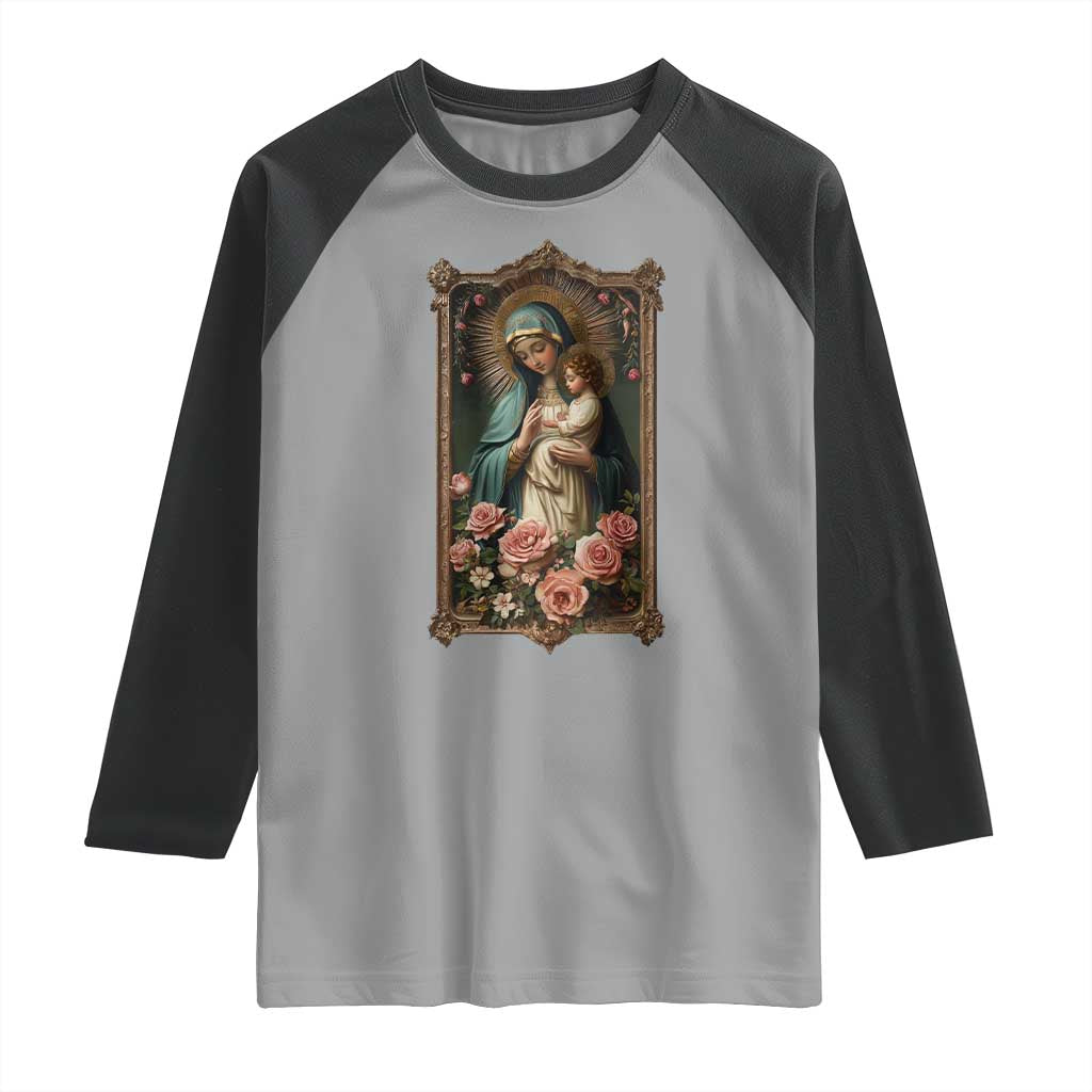 Marian Catholic Ave Maria Raglan Shirt Blessed Mother Mary Hail Vintage Aesthetic