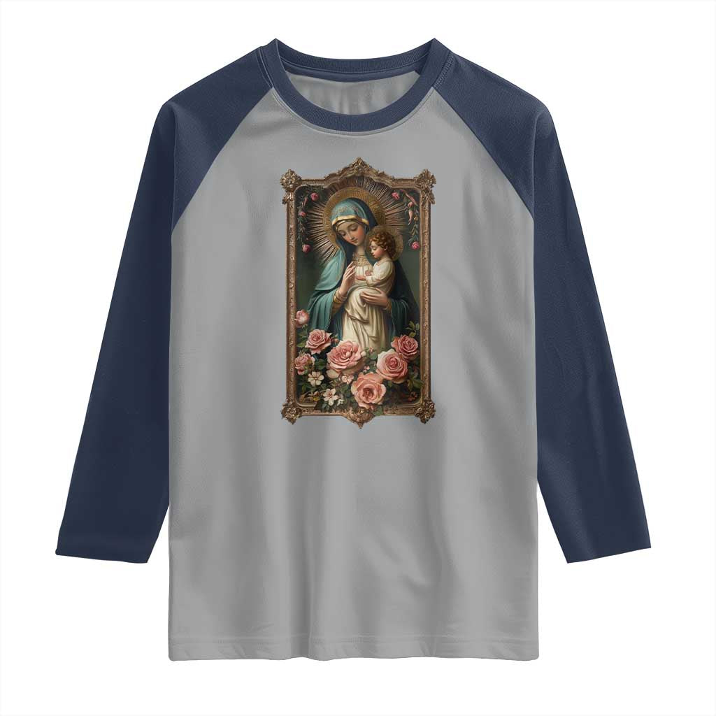 Marian Catholic Ave Maria Raglan Shirt Blessed Mother Mary Hail Vintage Aesthetic