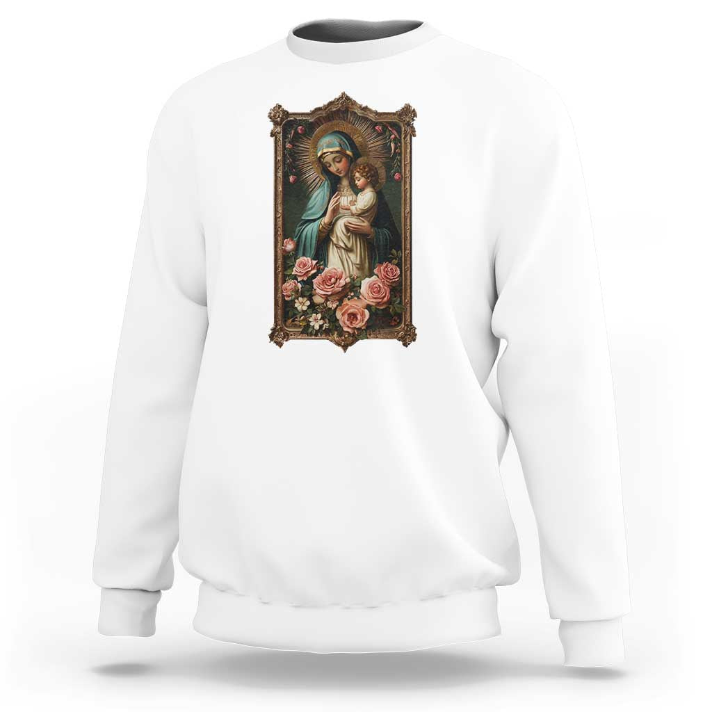 Marian Catholic Ave Maria Sweatshirt Blessed Mother Mary Hail Vintage Aesthetic - Wonder Print Shop