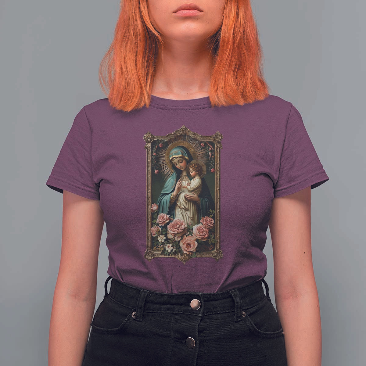 Marian Catholic Ave Maria T Shirt For Women Blessed Mother Mary Hail Vintage Aesthetic - Wonder Print Shop