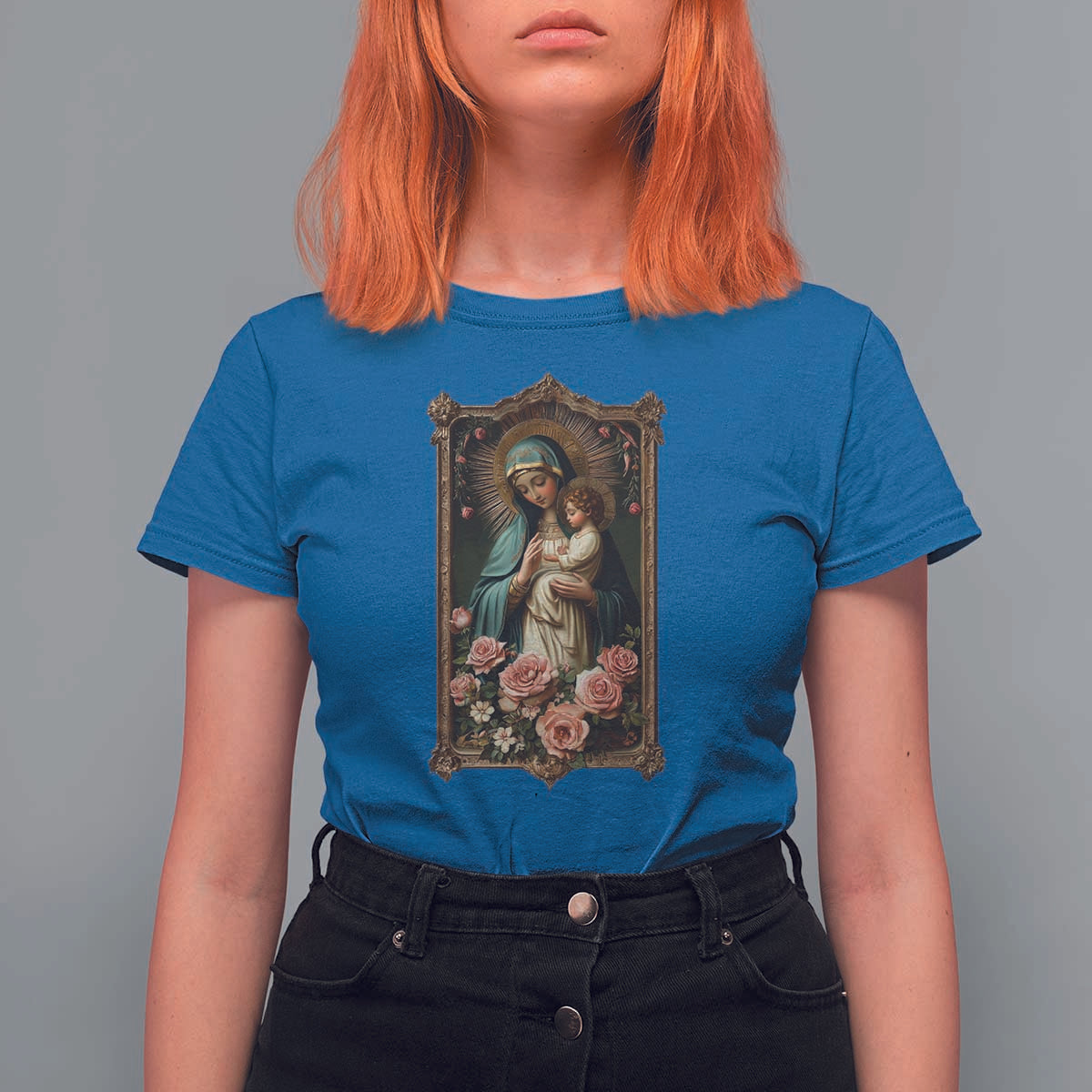 Marian Catholic Ave Maria T Shirt For Women Blessed Mother Mary Hail Vintage Aesthetic - Wonder Print Shop