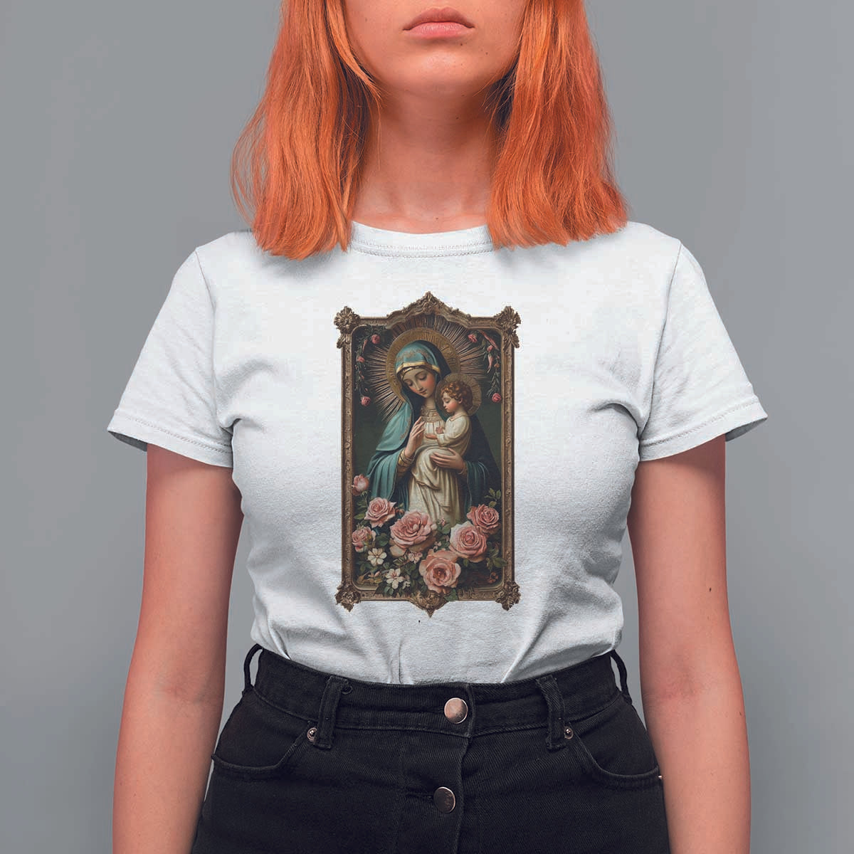 Marian Catholic Ave Maria T Shirt For Women Blessed Mother Mary Hail Vintage Aesthetic - Wonder Print Shop