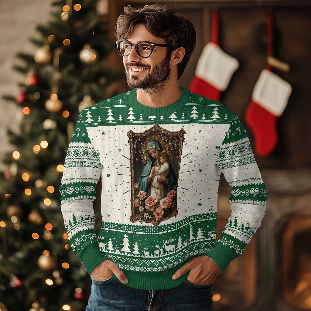 Marian Catholic Ave Maria Ugly Christmas Sweater Blessed Mother Mary Hail Vintage Aesthetic - Wonder Print Shop