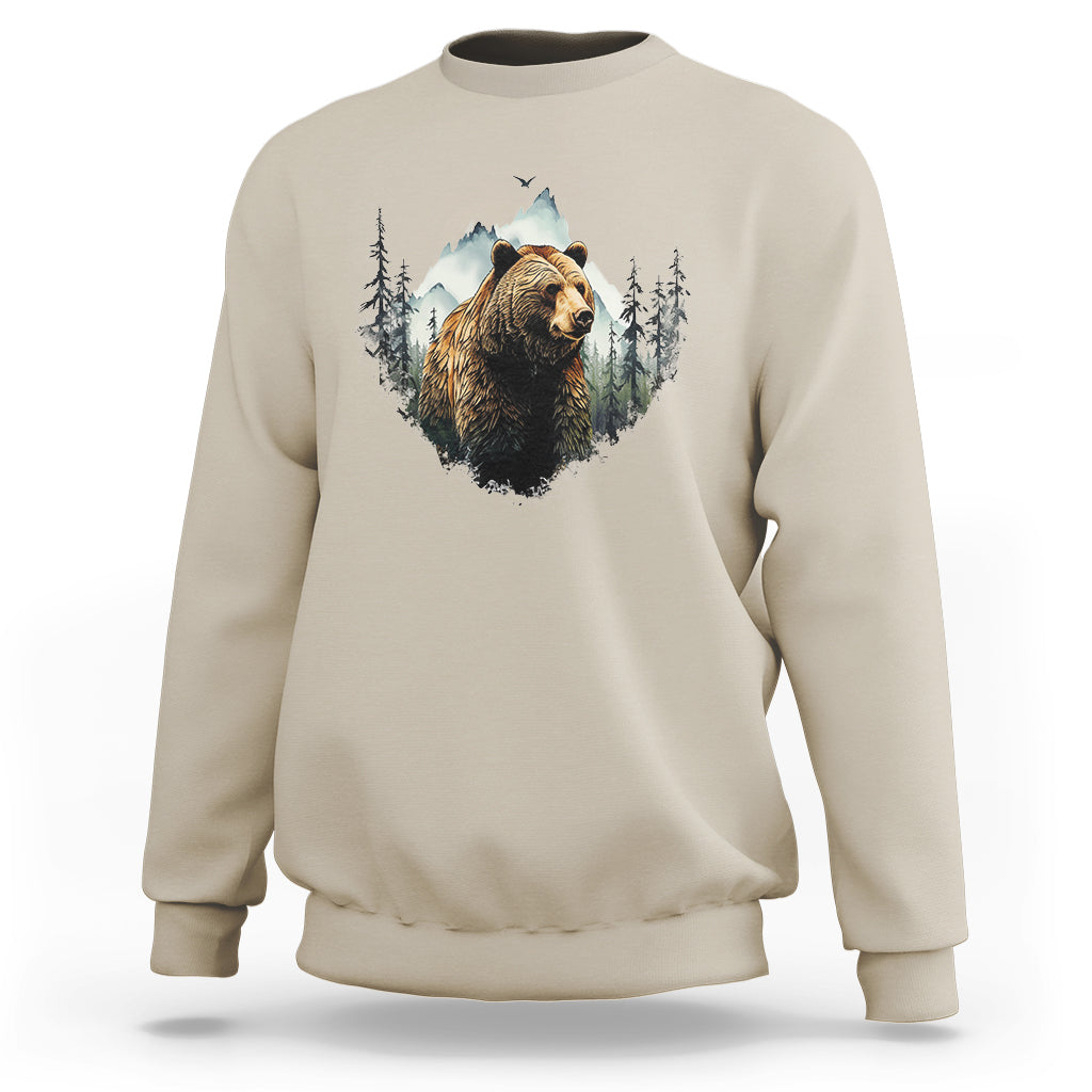 Nature Lover Sweatshirt Bear Wildlife Outdoor Mountains Forest Earth Day - Wonder Print Shop