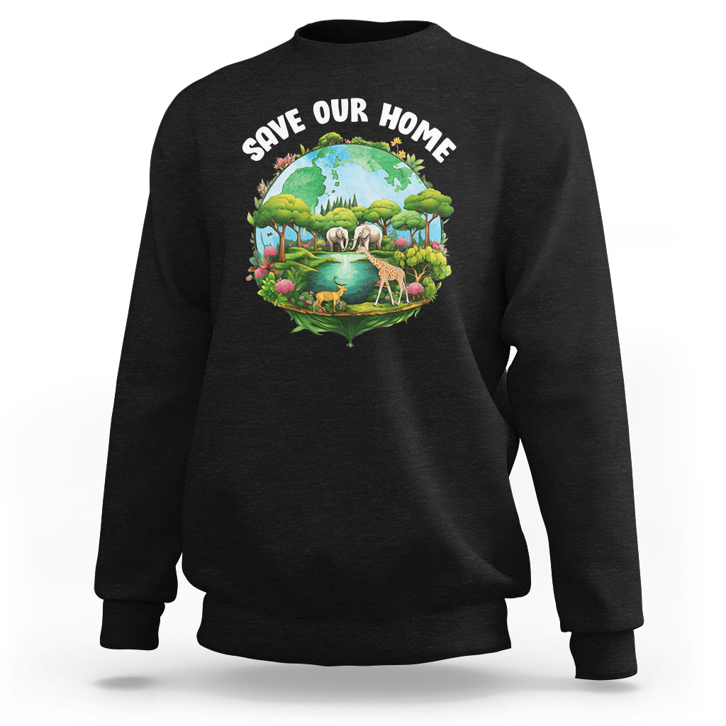 Earth Day Sweatshirt Save Our Home Animals Wildlife Nature Lover - Wonder Print Shop
