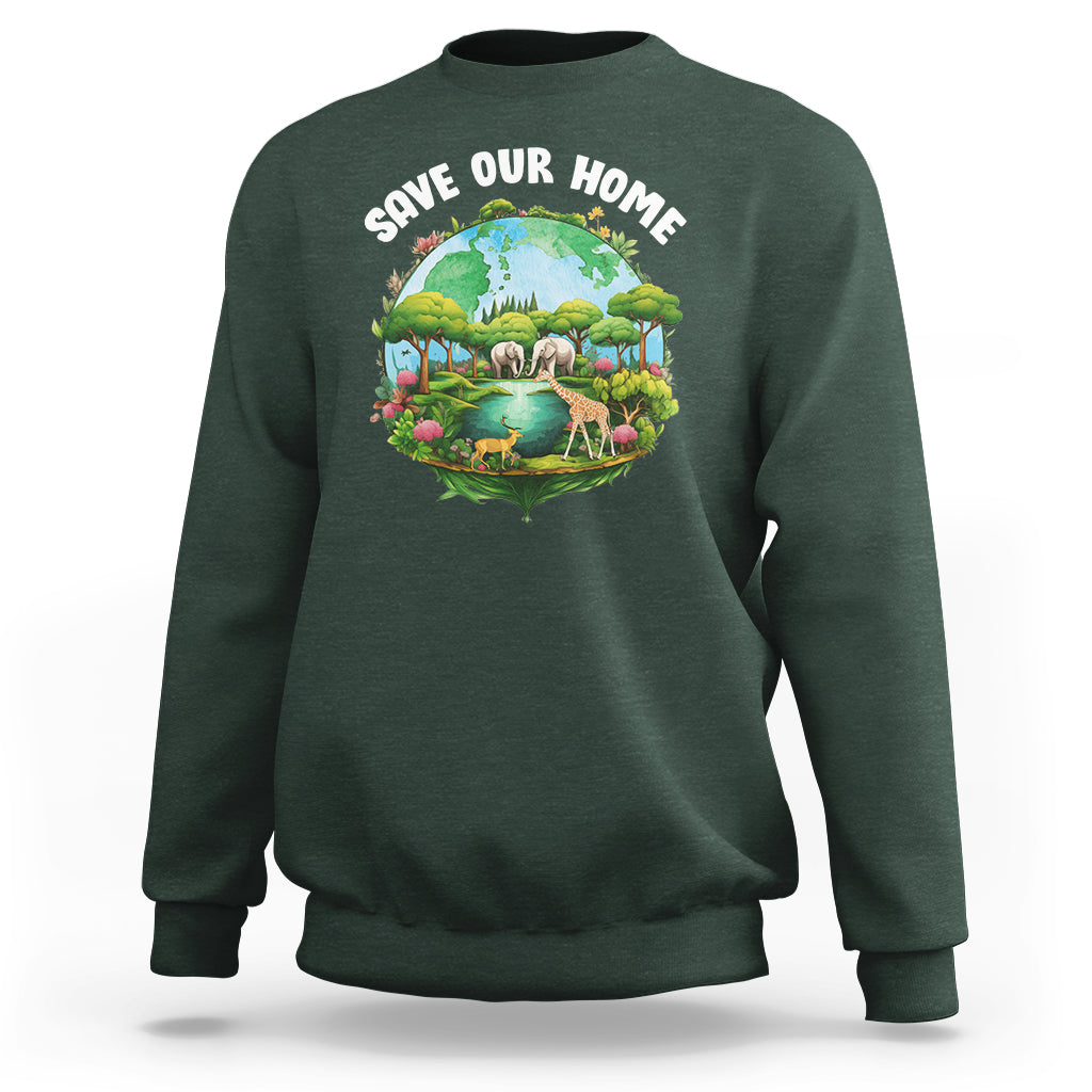 Earth Day Sweatshirt Save Our Home Animals Wildlife Nature Lover - Wonder Print Shop