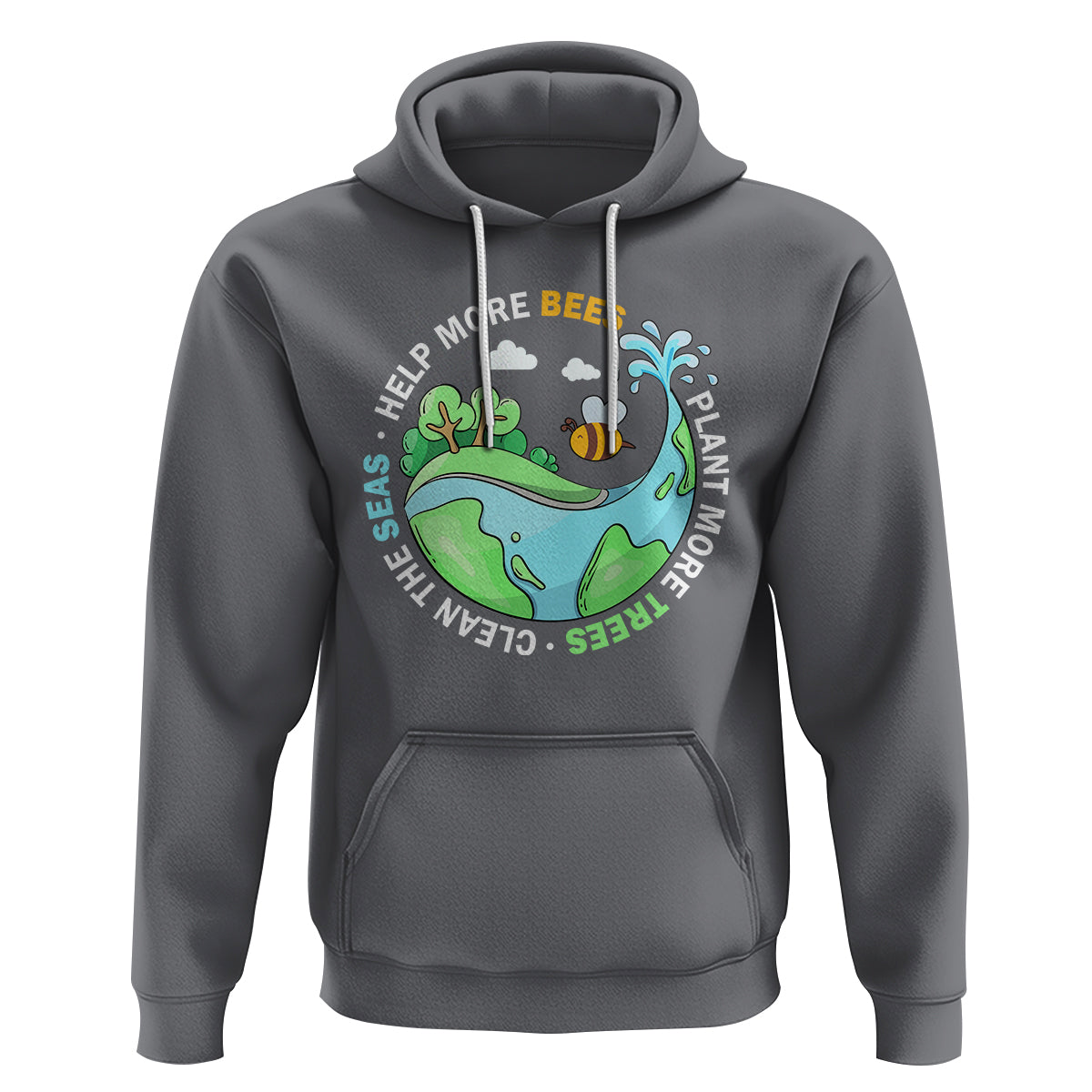 Earth Day Hoodie Help More Bees Plant More Trees Clean The Seas - Wonder Print Shop