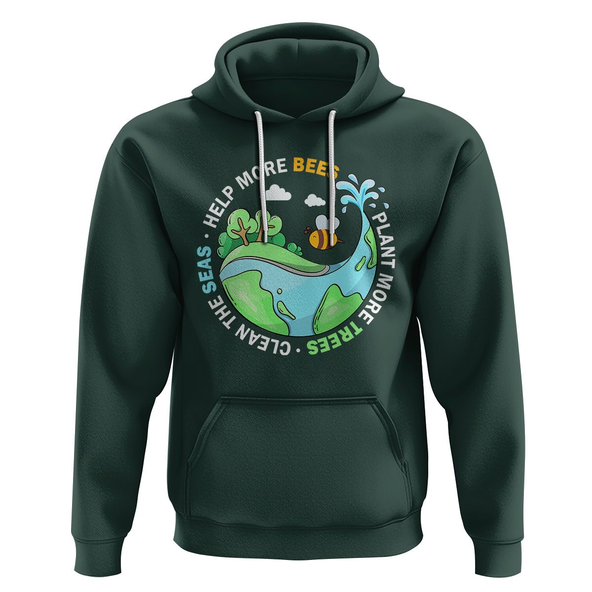 Earth Day Hoodie Help More Bees Plant More Trees Clean The Seas - Wonder Print Shop