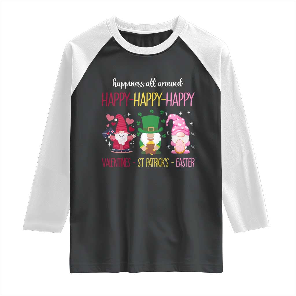 Happy Valentines St Patrick Easter Day Gnomies Raglan Shirt