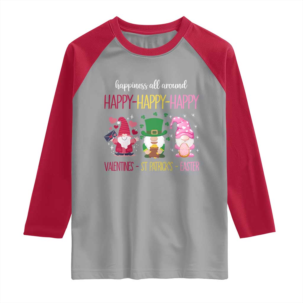 Happy Valentines St Patrick Easter Day Gnomies Raglan Shirt