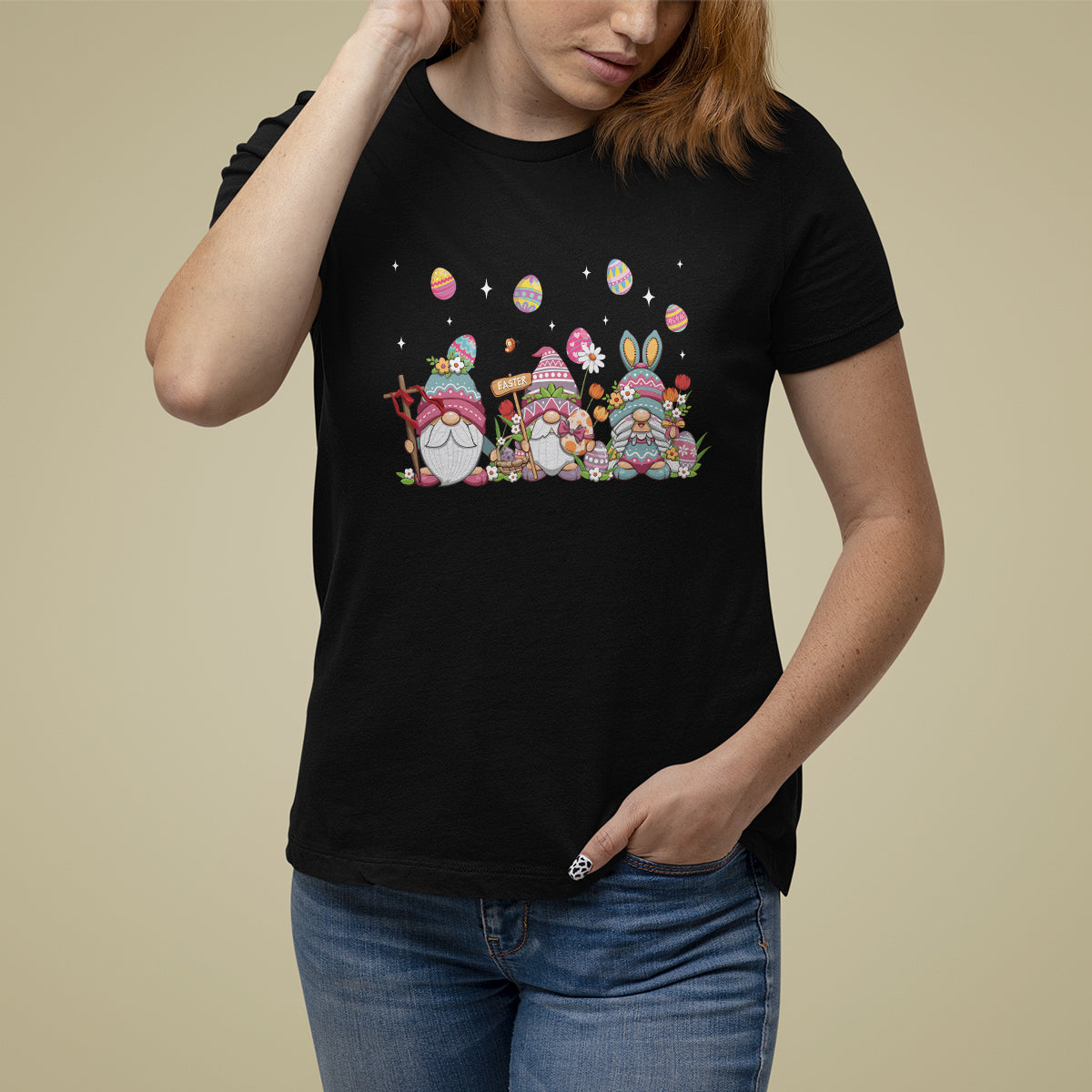 Easter Day Cute Gnomies Egg Hunting T Shirt For Women - Wonder Print Shop
