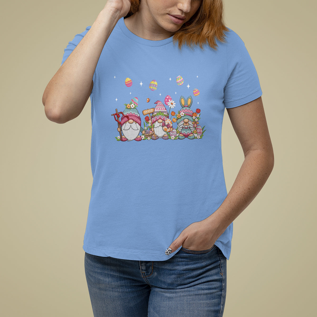 Easter Day Cute Gnomies Egg Hunting T Shirt For Women - Wonder Print Shop