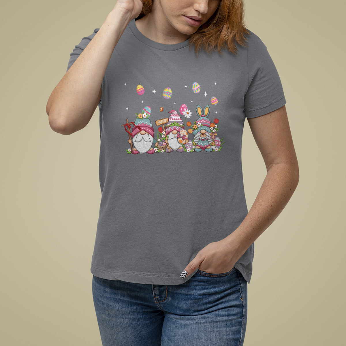 Easter Day Cute Gnomies Egg Hunting T Shirt For Women - Wonder Print Shop