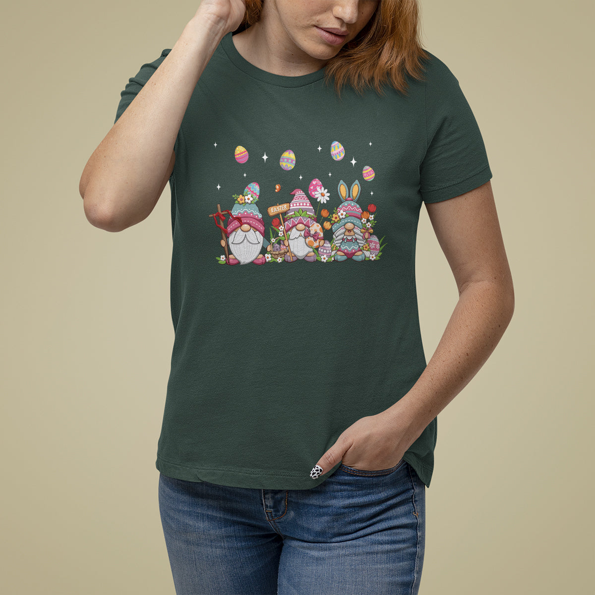 Easter Day Cute Gnomies Egg Hunting T Shirt For Women - Wonder Print Shop