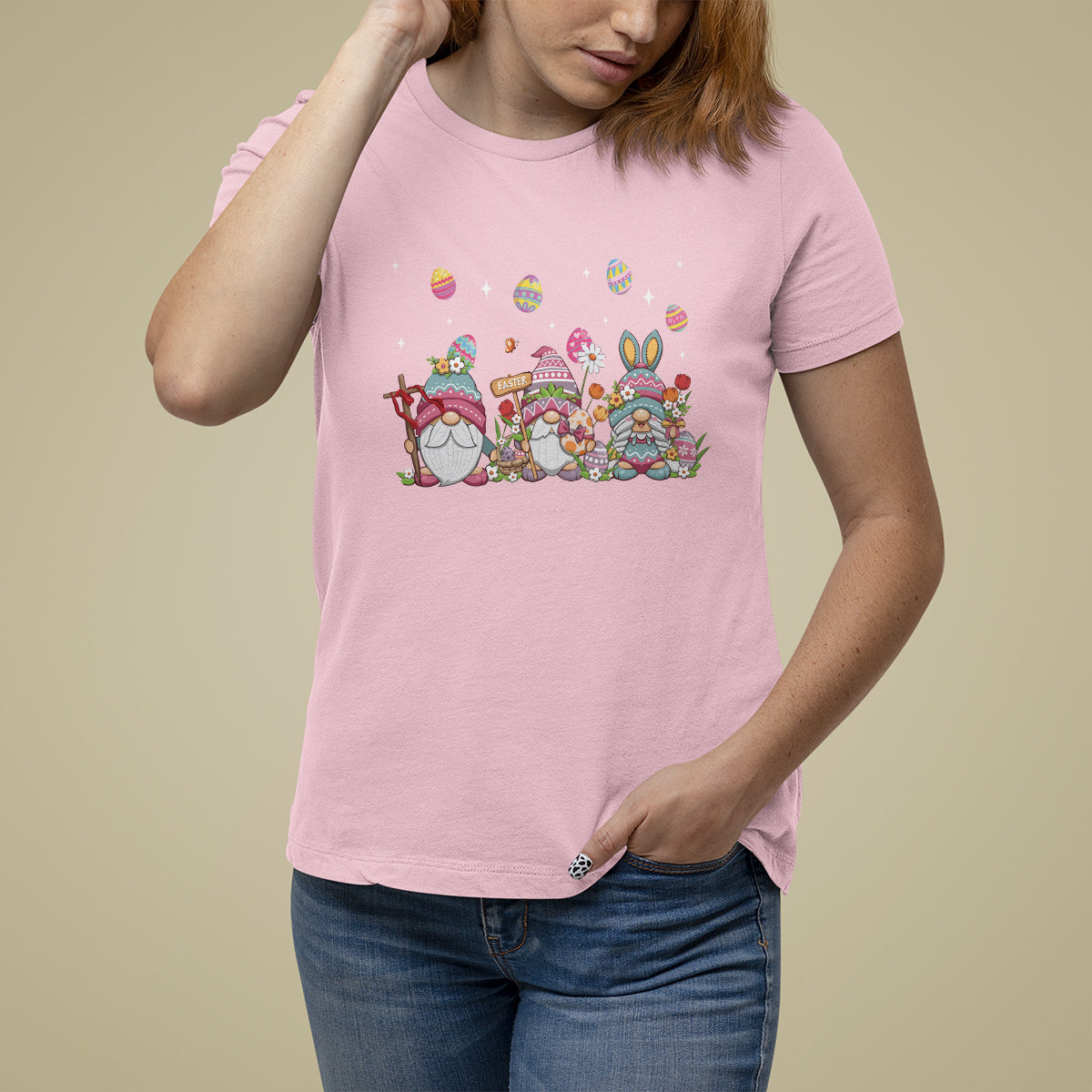Easter Day Cute Gnomies Egg Hunting T Shirt For Women - Wonder Print Shop