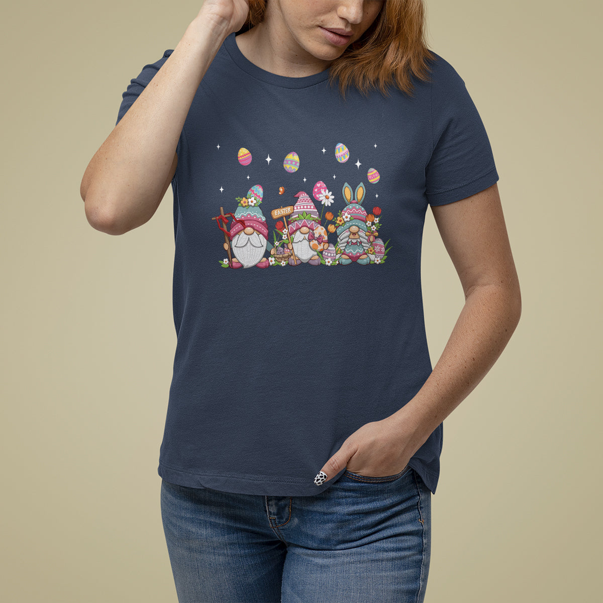 Easter Day Cute Gnomies Egg Hunting T Shirt For Women - Wonder Print Shop
