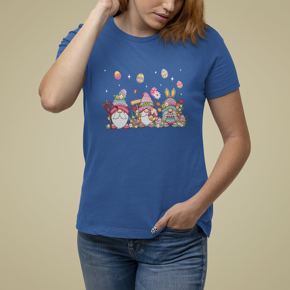 Easter Day Cute Gnomies Egg Hunting T Shirt For Women - Wonder Print Shop