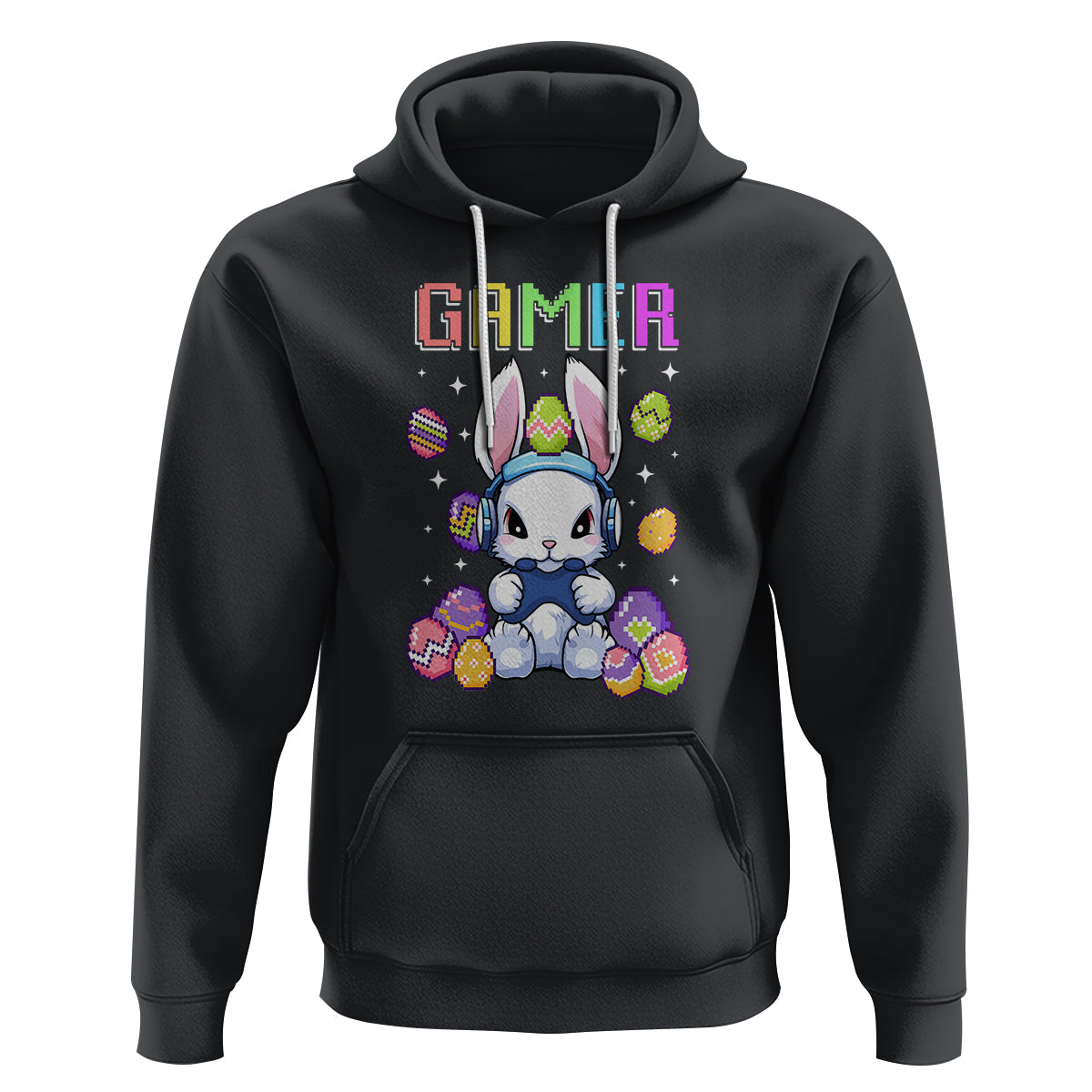 Easter Day Hoodie Bunny Gamer Playing Video Game - Wonder Print Shop