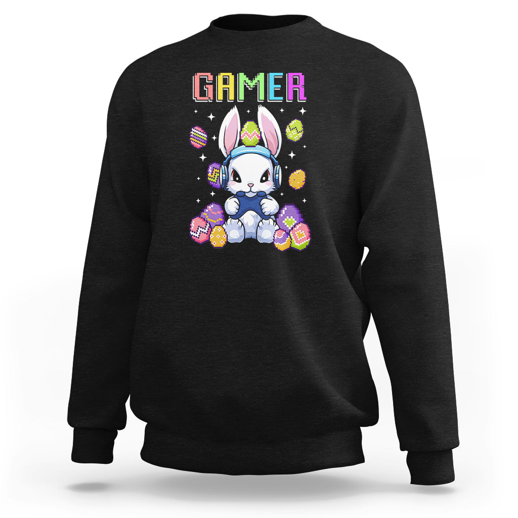 Easter Day Sweatshirt Bunny Gamer Playing Video Game - Wonder Print Shop