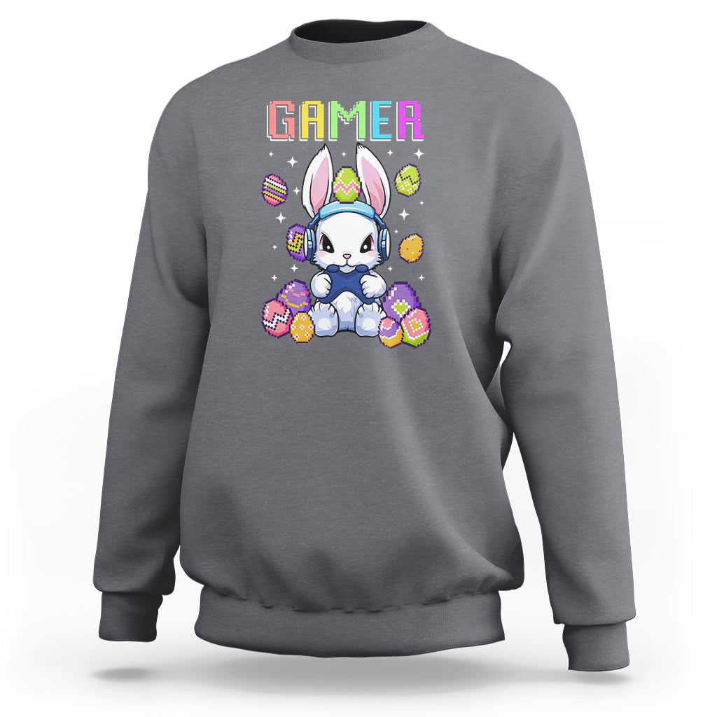 Easter Day Sweatshirt Bunny Gamer Playing Video Game - Wonder Print Shop