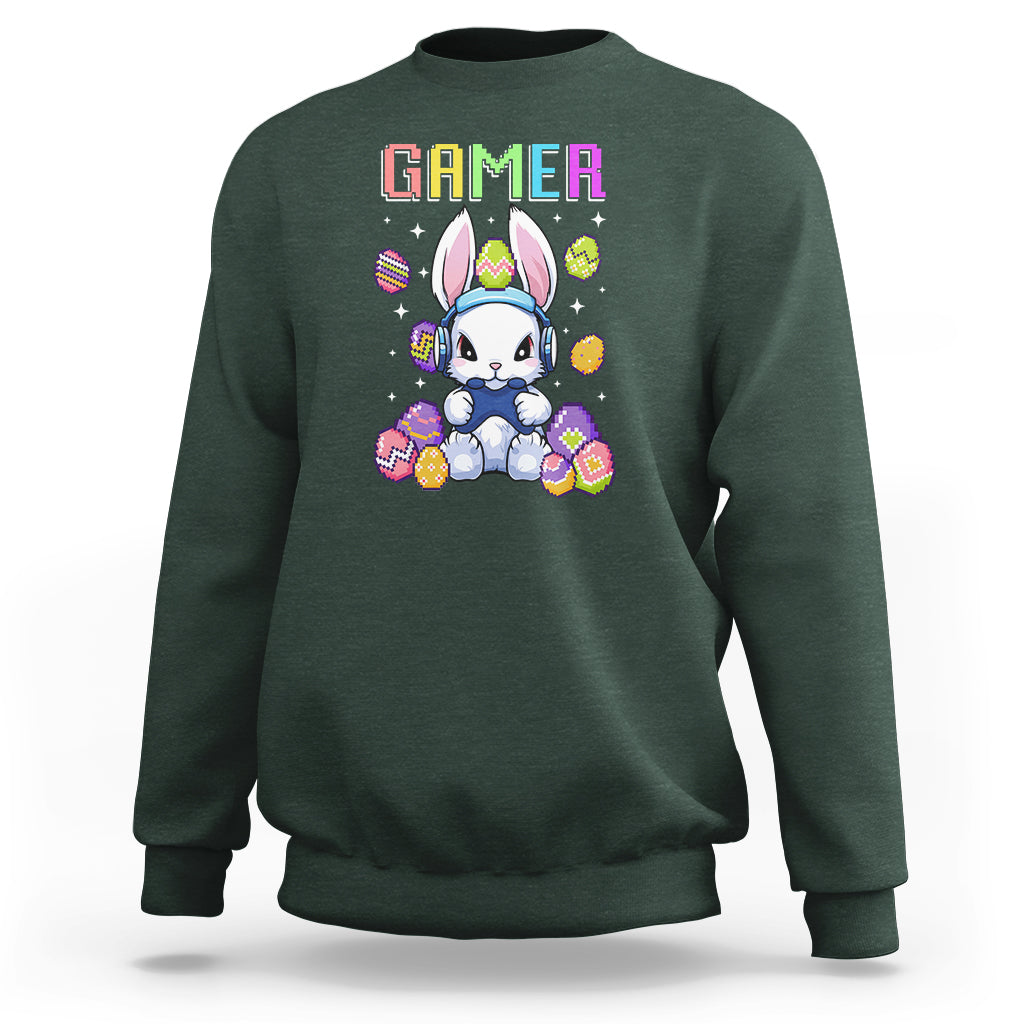 Easter Day Sweatshirt Bunny Gamer Playing Video Game - Wonder Print Shop
