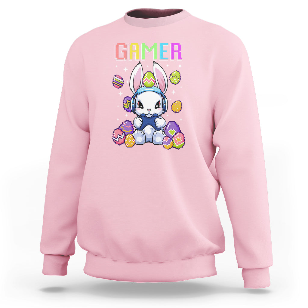 Easter Day Sweatshirt Bunny Gamer Playing Video Game - Wonder Print Shop