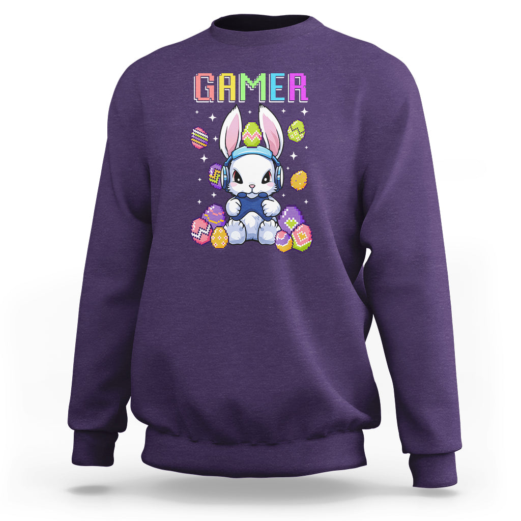 Easter Day Sweatshirt Bunny Gamer Playing Video Game - Wonder Print Shop
