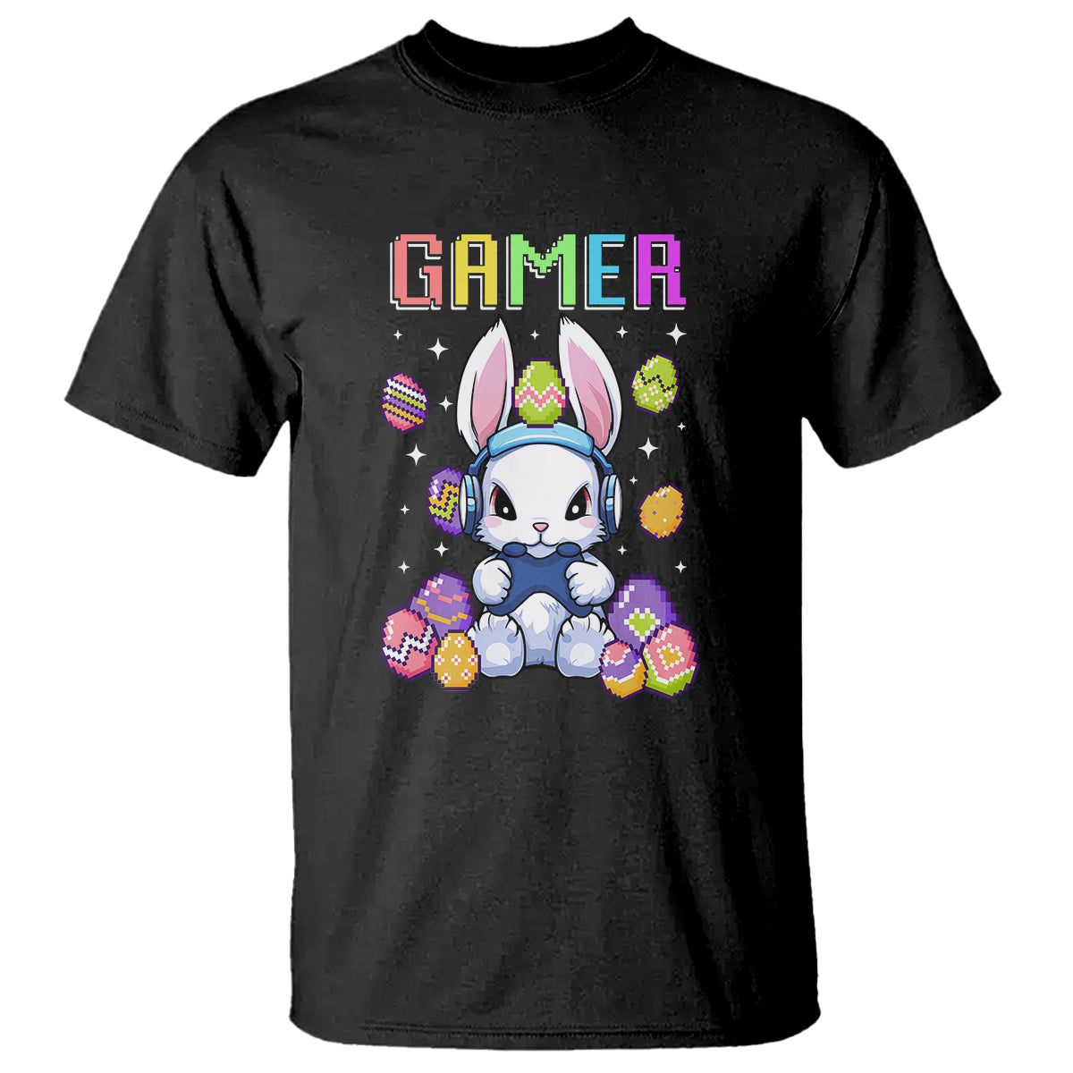Easter Day T Shirt Bunny Gamer Playing Video Game - Wonder Print Shop