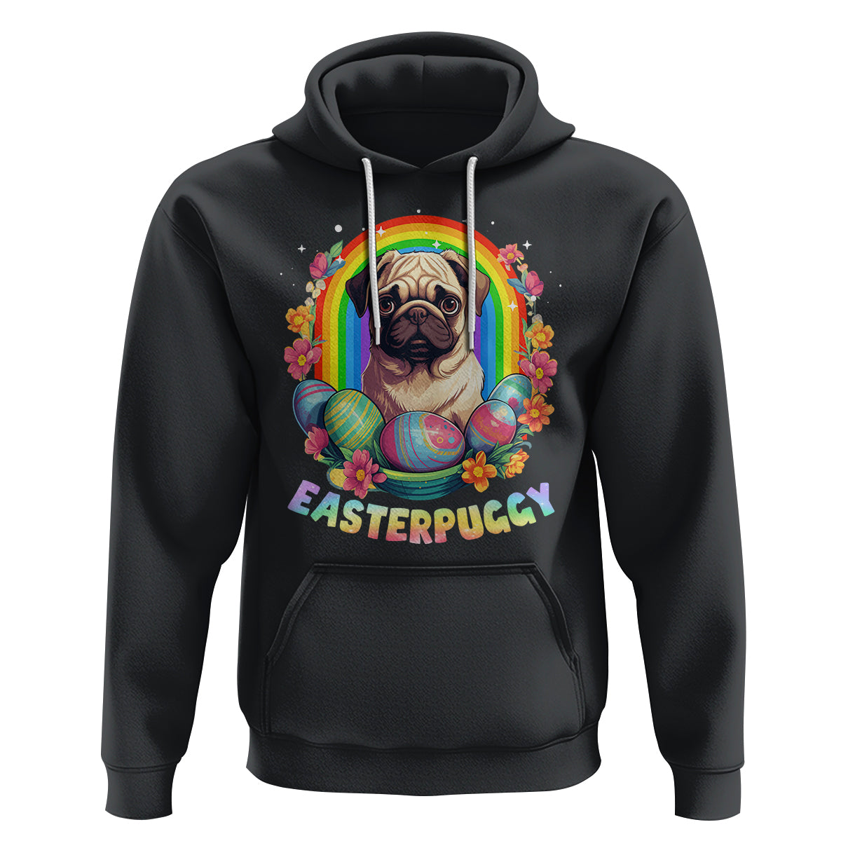 Easter Day Hoodie Easterpuggy Funny Pug Dog Lover Egg Basket - Wonder Print Shop