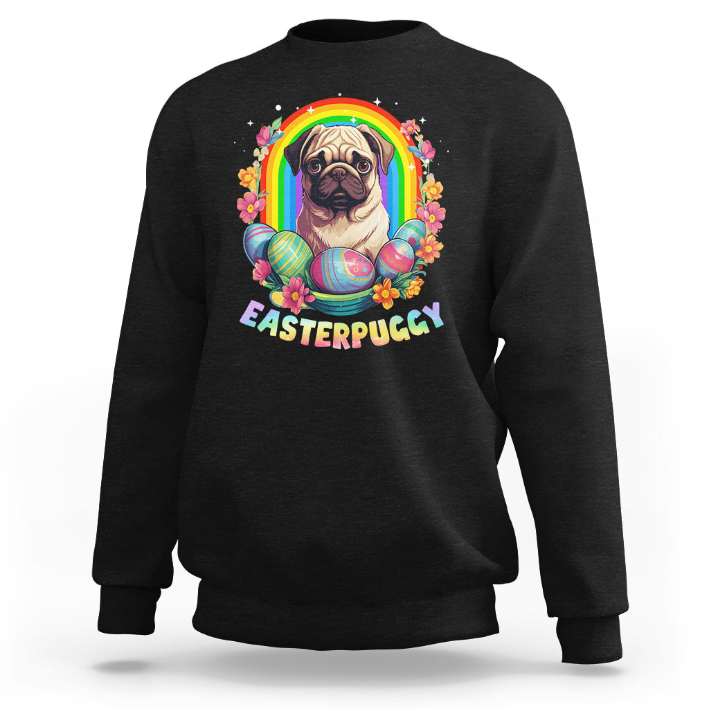 Easter Day Sweatshirt Easterpuggy Funny Pug Dog Lover Egg Basket - Wonder Print Shop