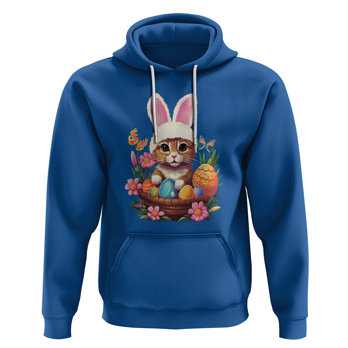 Easter Day Hoodie Cute Bunny Cat Lover Eggs Basket - Wonder Print Shop