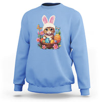 Easter Day Sweatshirt Cute Bunny Cat Lover Eggs Basket - Wonder Print Shop
