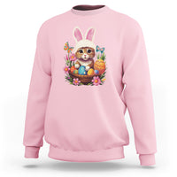 Easter Day Sweatshirt Cute Bunny Cat Lover Eggs Basket - Wonder Print Shop