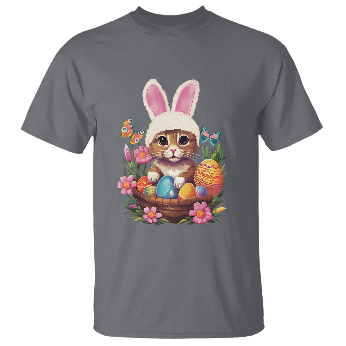 Easter Day T Shirt Cute Bunny Cat Lover Eggs Basket - Wonder Print Shop