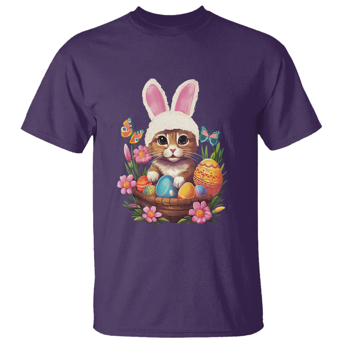 Easter Day T Shirt Cute Bunny Cat Lover Eggs Basket - Wonder Print Shop