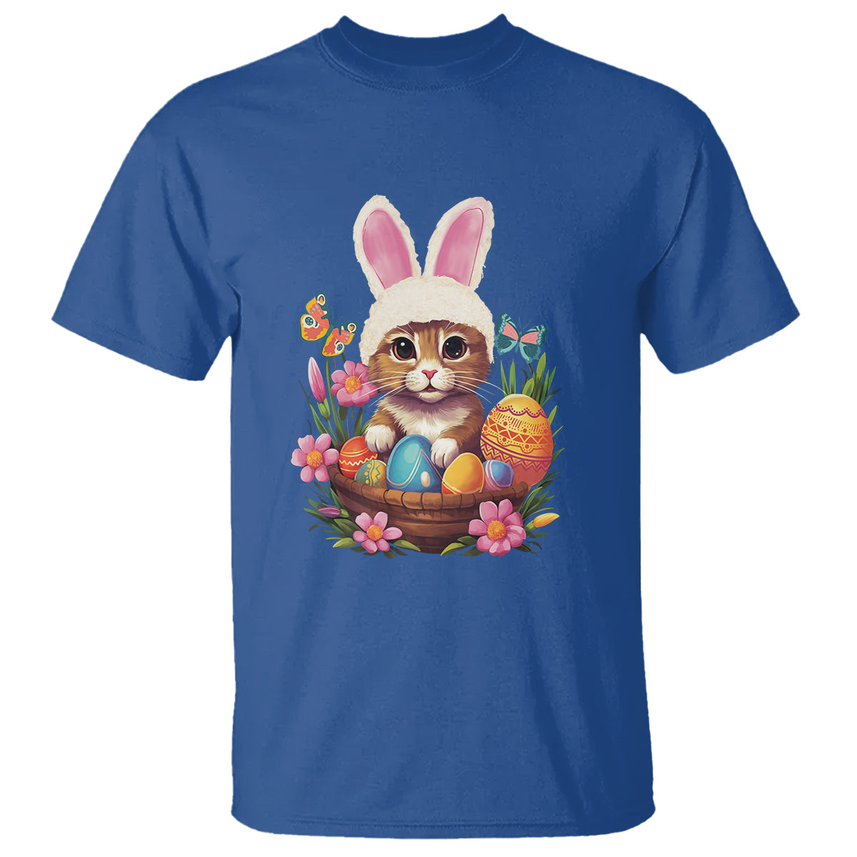 Easter Day T Shirt Cute Bunny Cat Lover Eggs Basket - Wonder Print Shop