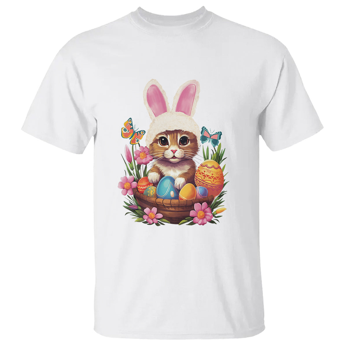 Easter Day T Shirt Cute Bunny Cat Lover Eggs Basket - Wonder Print Shop