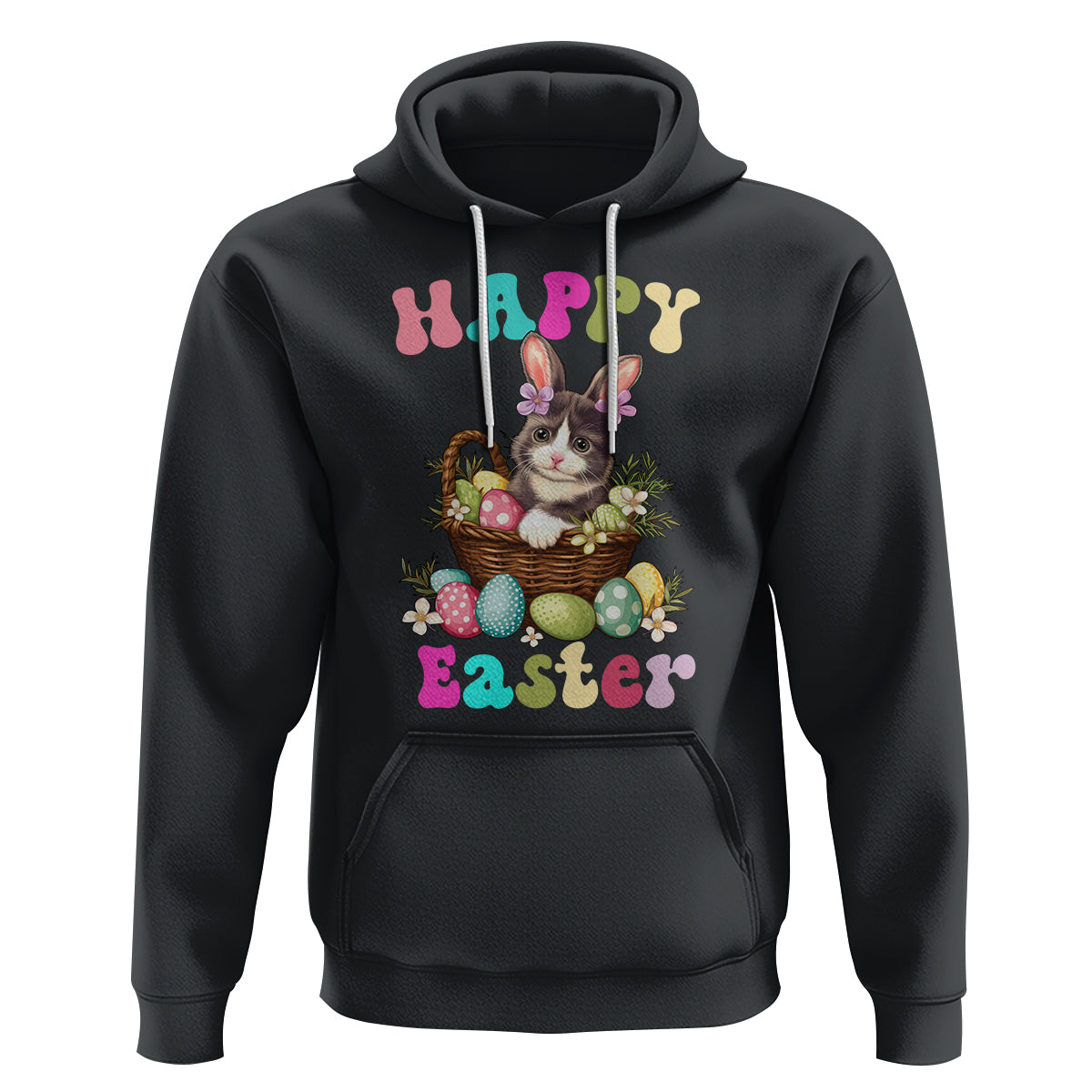 Easter Day Hoodie Cute Cat Bunny Costume Egg Basket - Wonder Print Shop