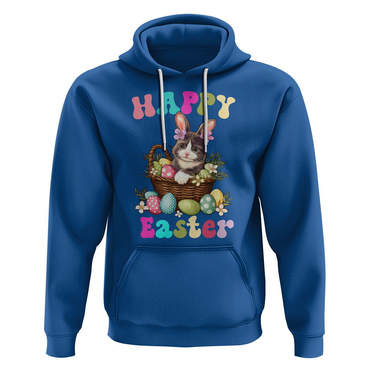 Easter Day Hoodie Cute Cat Bunny Costume Egg Basket - Wonder Print Shop