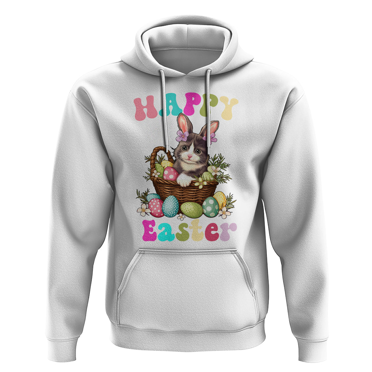 Easter Day Hoodie Cute Cat Bunny Costume Egg Basket - Wonder Print Shop
